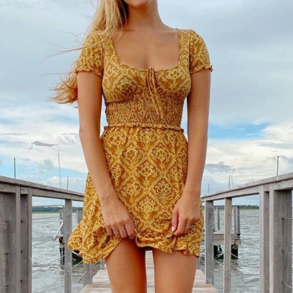 Urban Outfitters Printed Smocked Waist Mini Dress